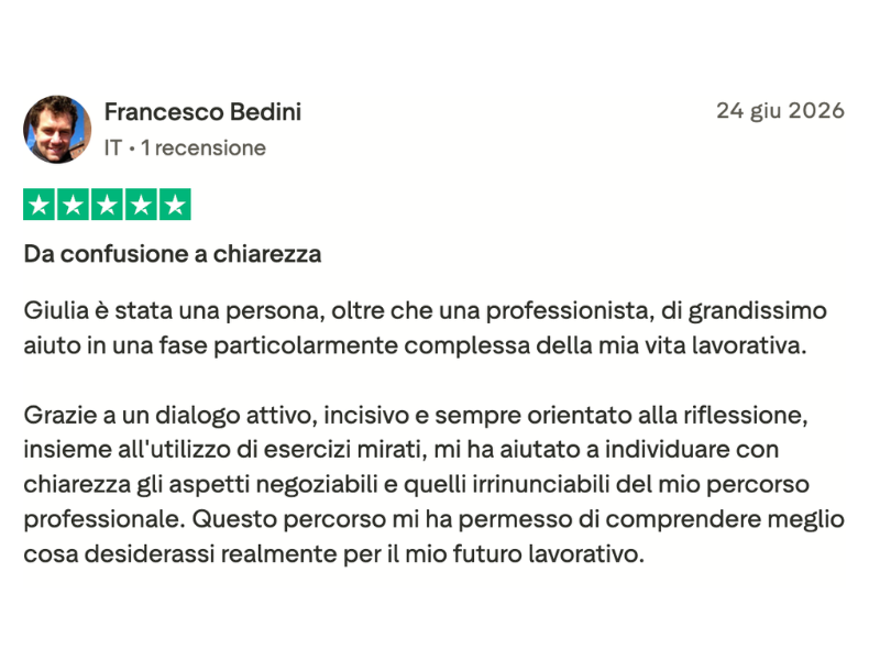 Recensione Trustpilot di Francesco Bedini — Da confusione a chiarezza