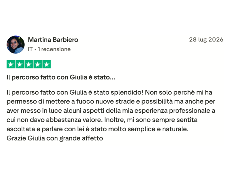 Recensione Trustpilot di Martina Barbiero — Il percorso fatto con Giulia