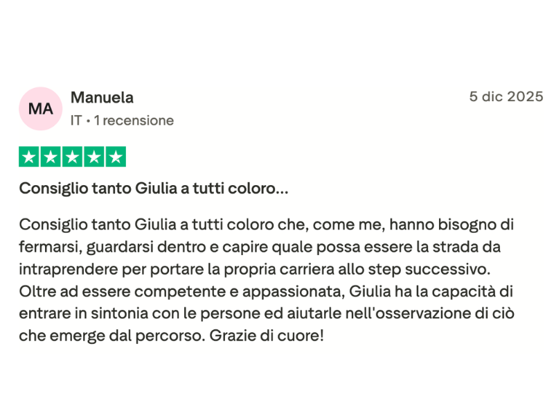 Recensione Trustpilot di Manuela — Consiglio tanto Giulia a tutti coloro