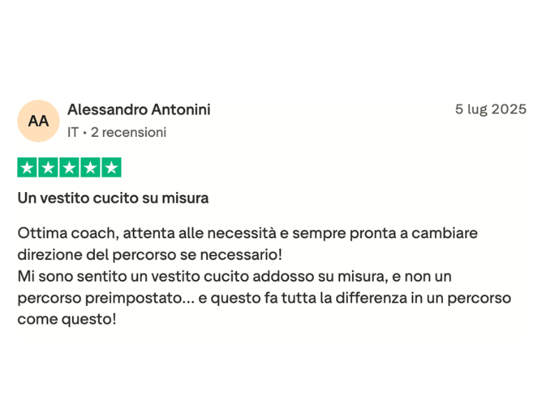 Recensione Trustpilot di Alessandro Antonini — Un vestito cucito su misura