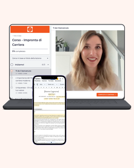 Corso Impronta di Carriera aperto su laptop e telefono