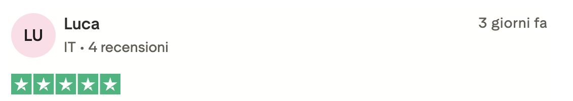 Recensione Trustpilot di Luca, 5 stelle